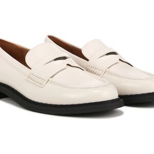 Zodiac Cream Patent Penny Loafers with Black Sole